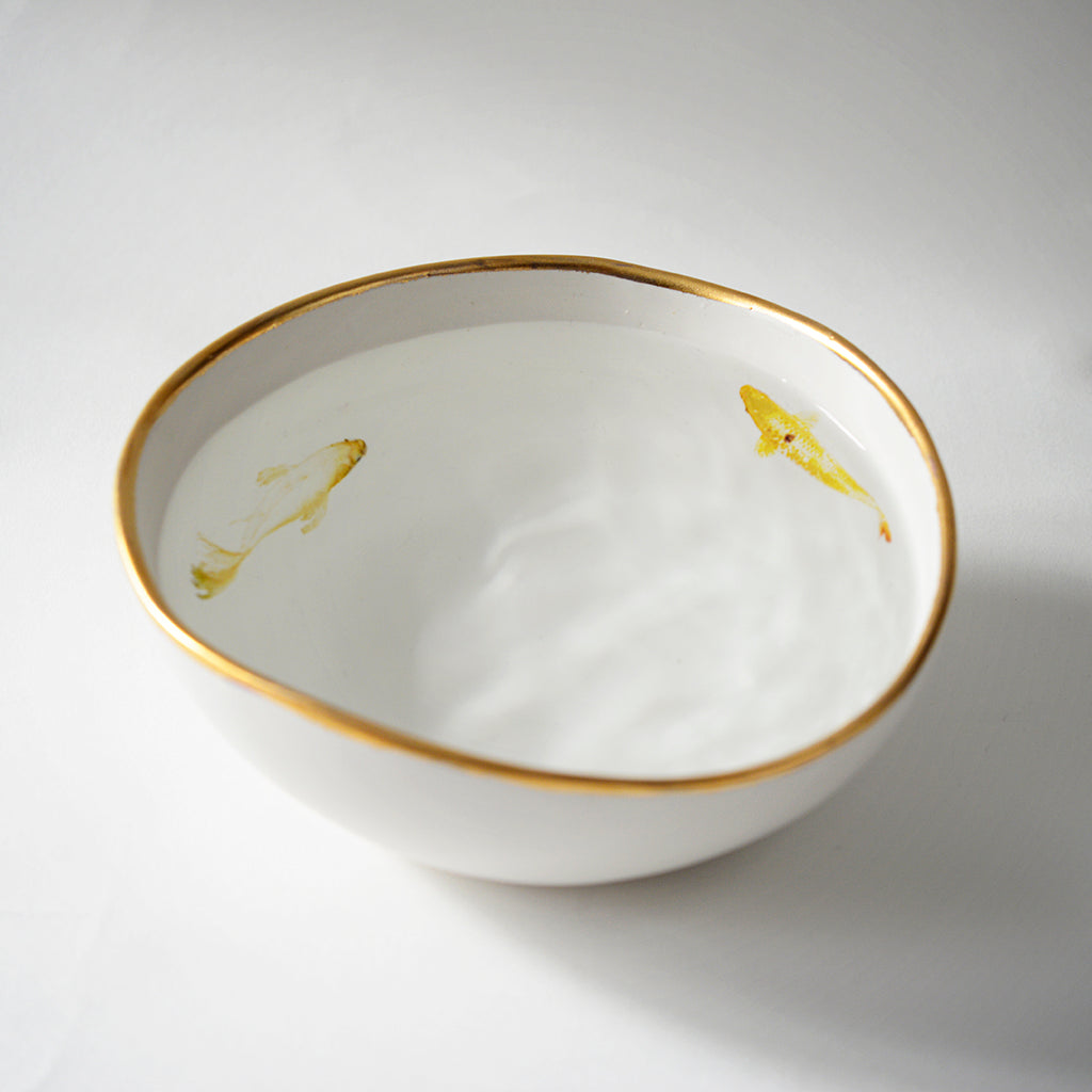 White bowl with Koi  and golden edge