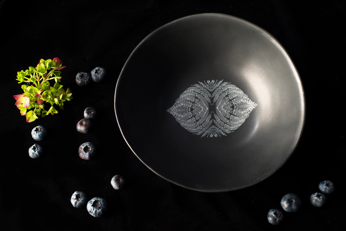 Bird design bowl - black handmade ceramics