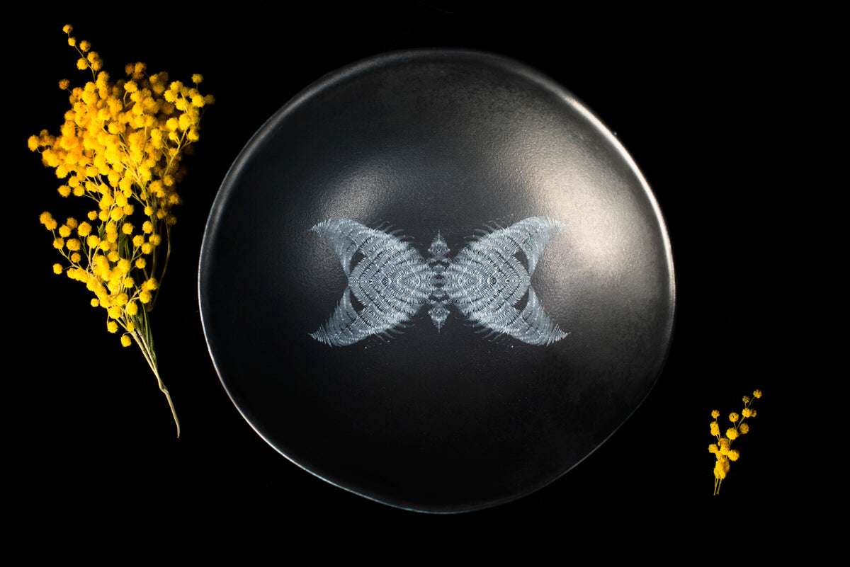 Butterfly design bowl - black handmade ceramics from Barcelona