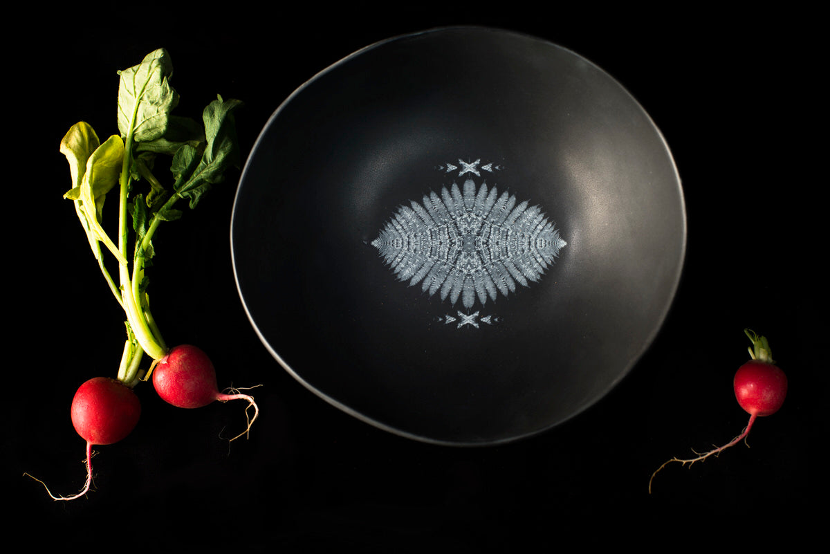 Porcupine design bowl - black handmade ceramics