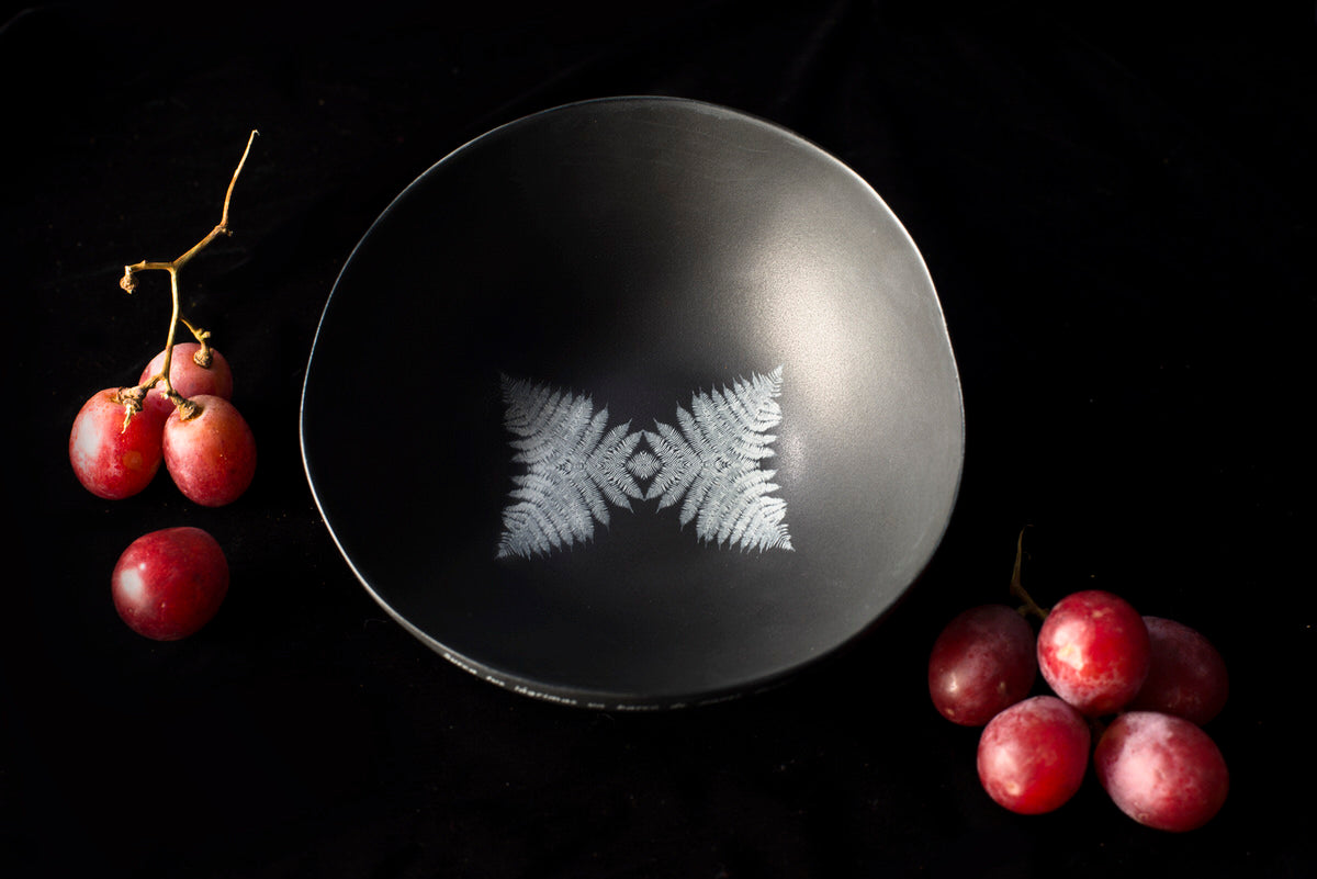 Wolf design bowl - black handmade ceramics