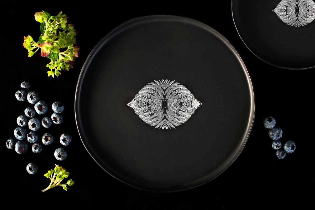 Bird design small plate - black handmade ceramics