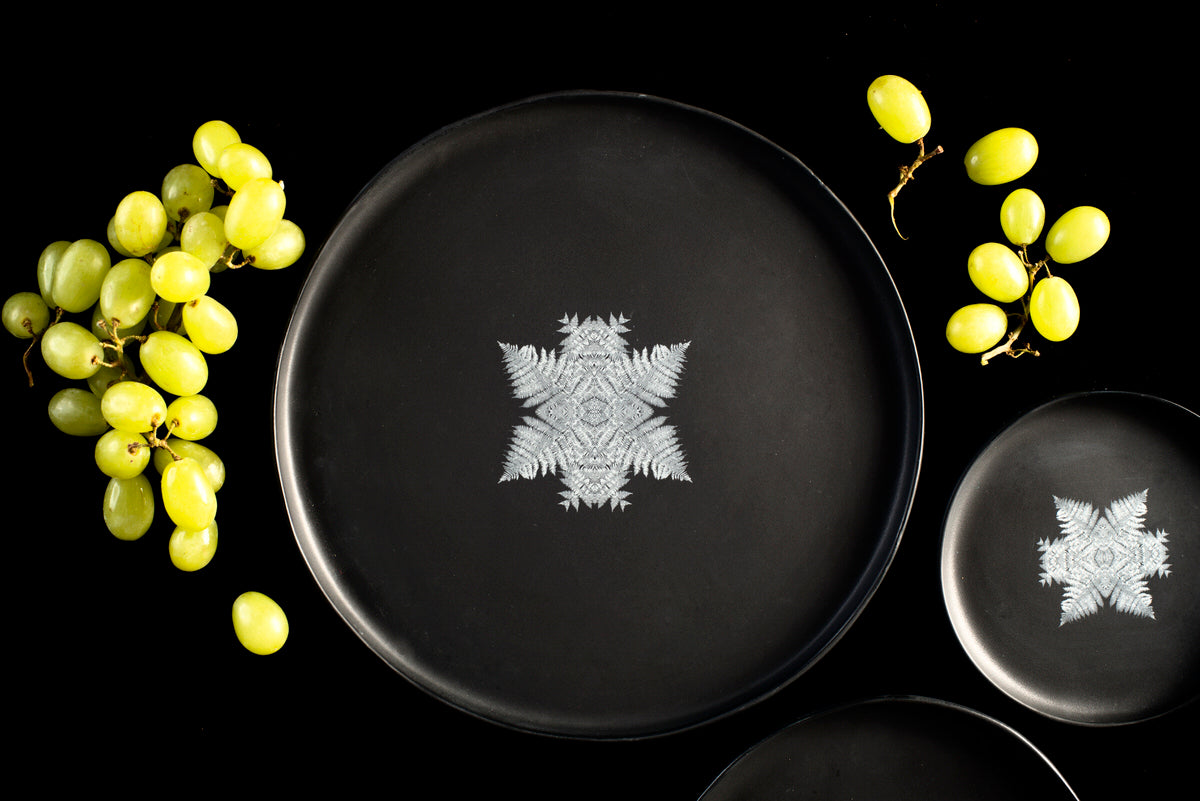 Deer design large plate - black handmade Adarbakar ceramics 