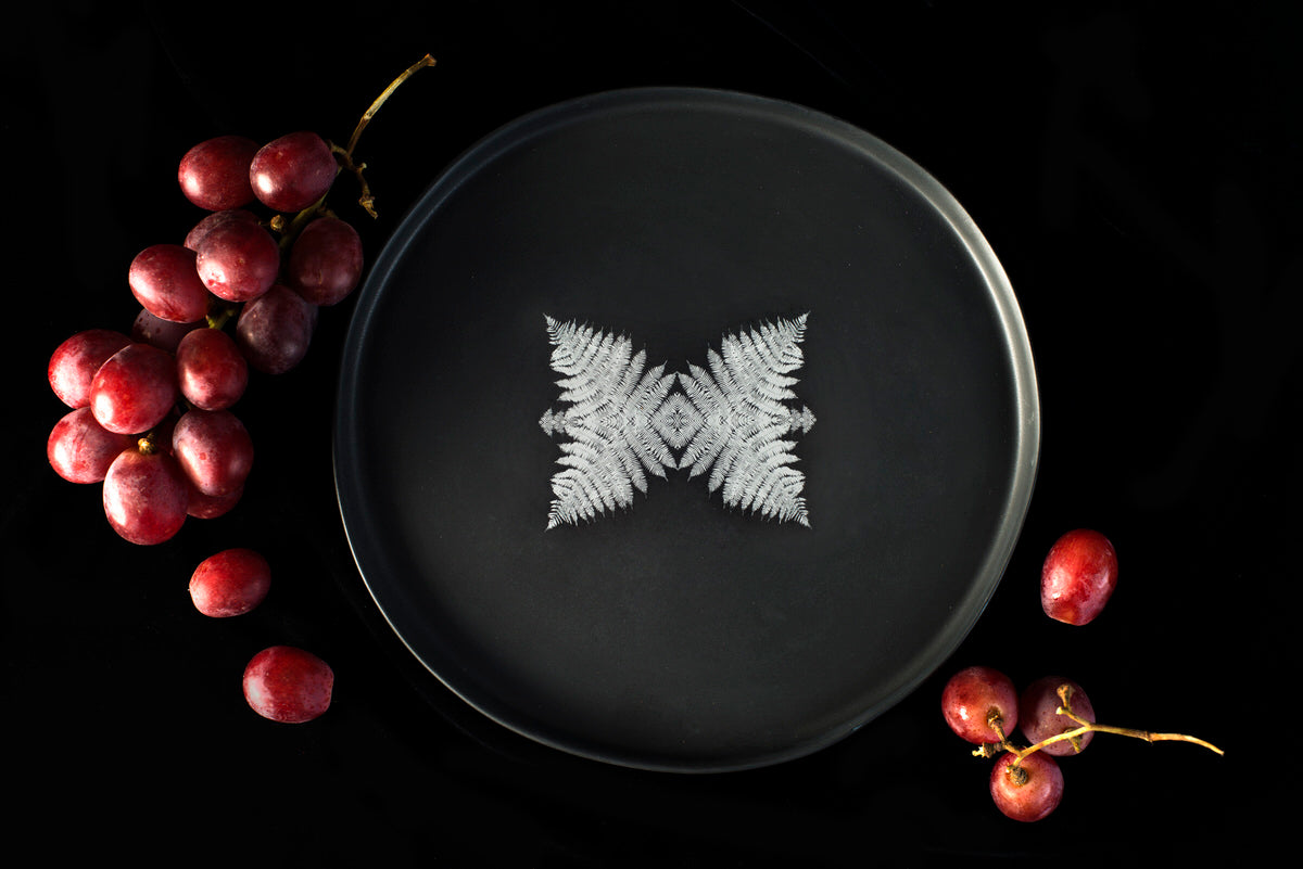Wolf design large plate - black handmade Adarbakar ceramics 