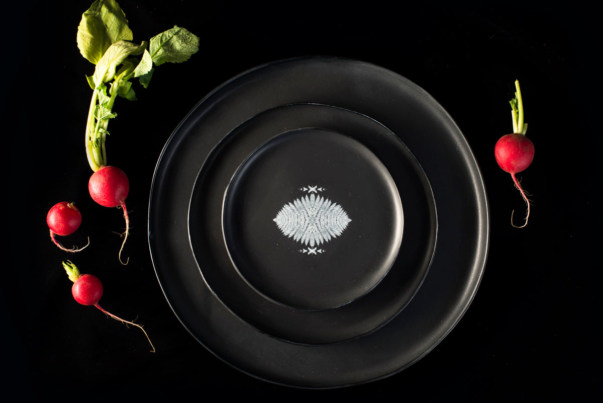 Porcupine design small plate - black handmade Adarbakar ceramics 
